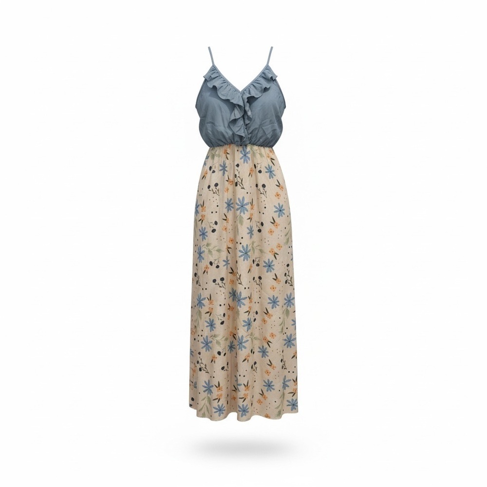 Chicmatchy Blue & Cream Floral Maxi Dress | Size Small | NWOT